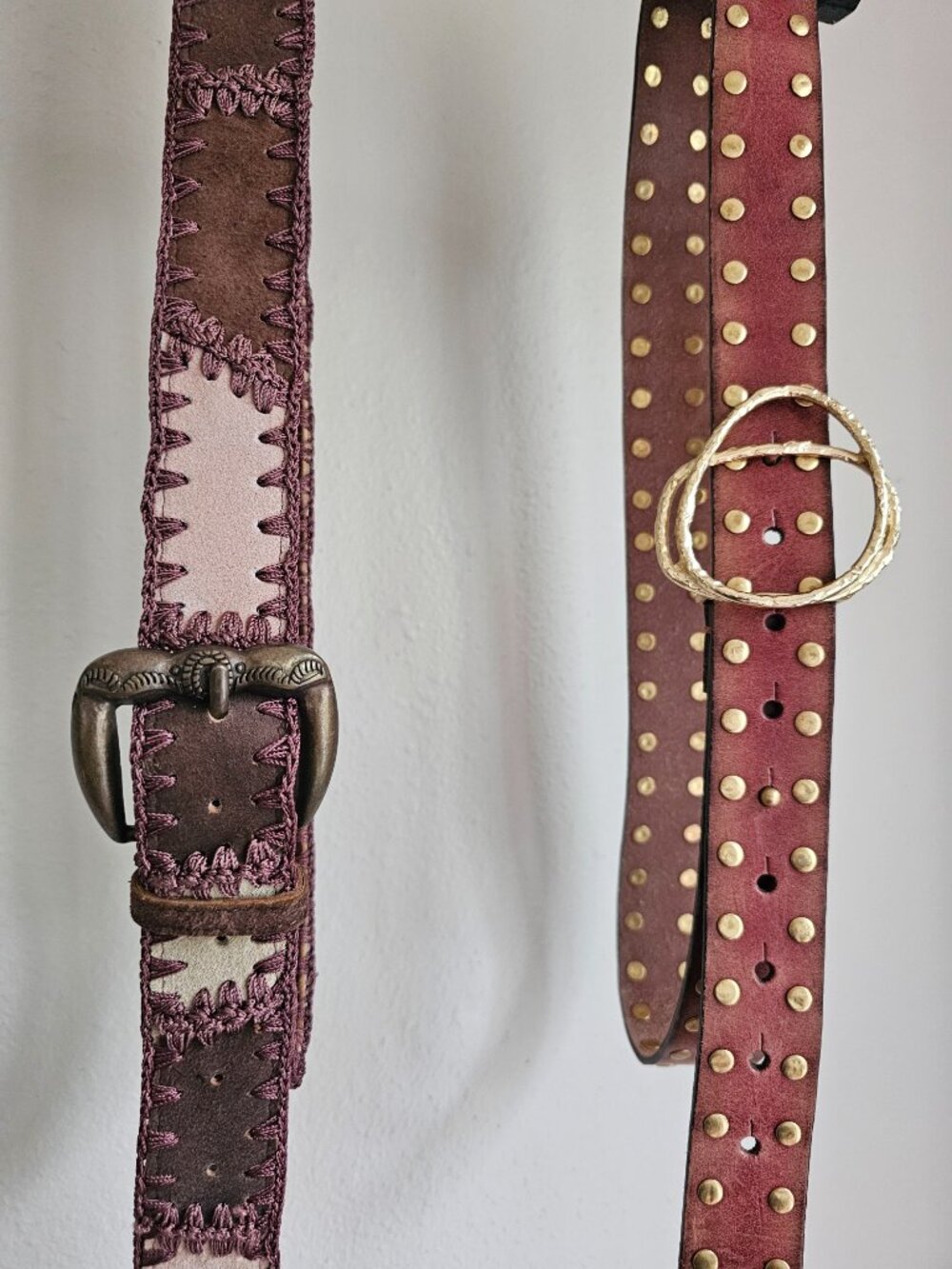 We The Free Free People Lasso Cognac Leather Studded Belt Patchwork Suede Belts - Picture 3 of 9